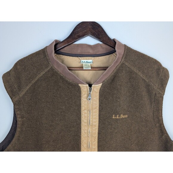 L.L. Bean Men's Vest XXL Brown Full Zip Sweater Fleece Hiking Outdoors Y2K 90's - Picture 2 of 14